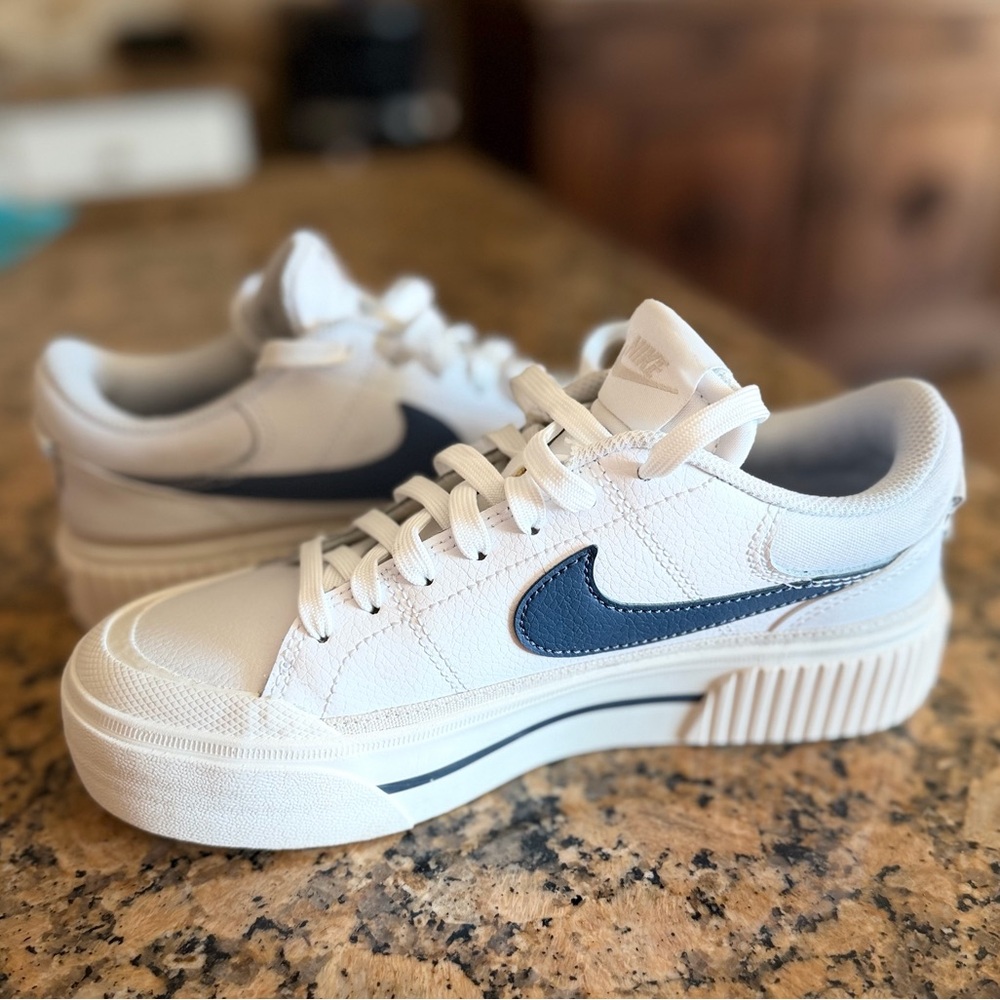 Nike White Sneakers with Blue Swoosh Platform - Picture 13 of 15